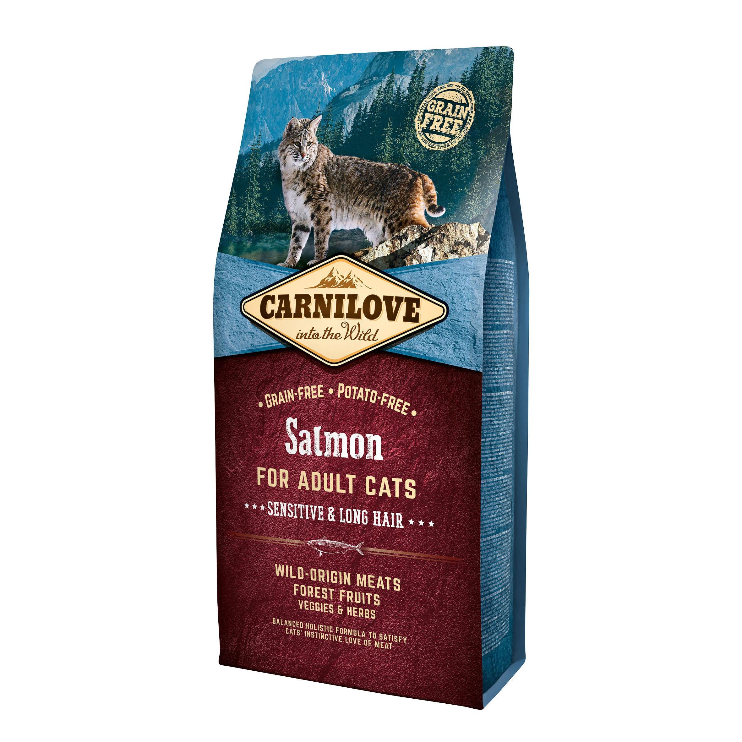 Корм сухой Carnilove Salmon Sensitive&Long Hair для взрослых кошек с чувствительным пищеварением 6 кг (8595602512270)