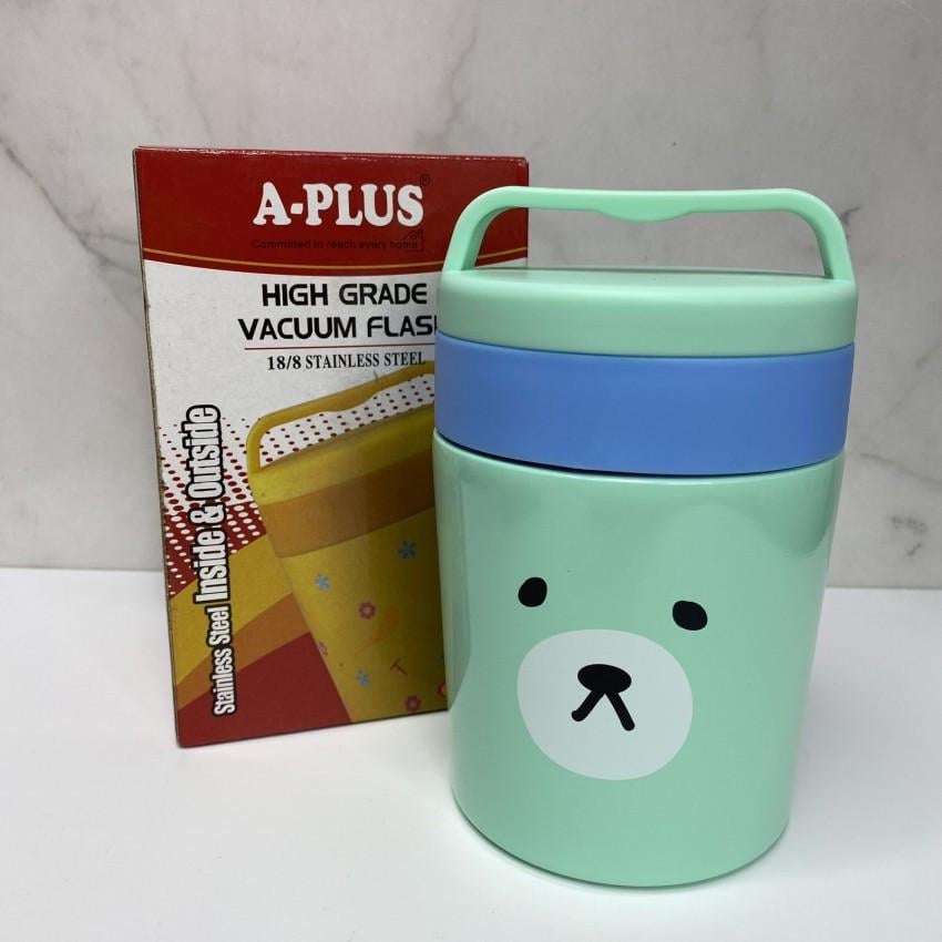 Термос харчовий дитячий A-PLUS 1665 нержавіюча сталь з пластиковою ложкою 350 мл Бірюзовий (1991343529)