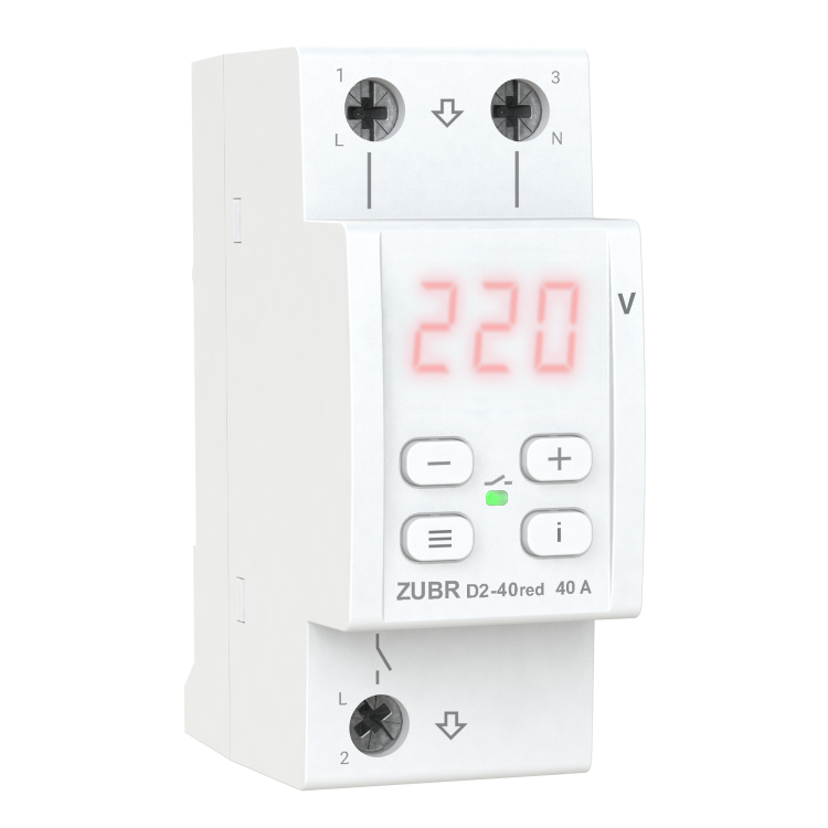 Реле напряжения ZUBR D2-40 red однофазное 40 А IP20 (18935848)