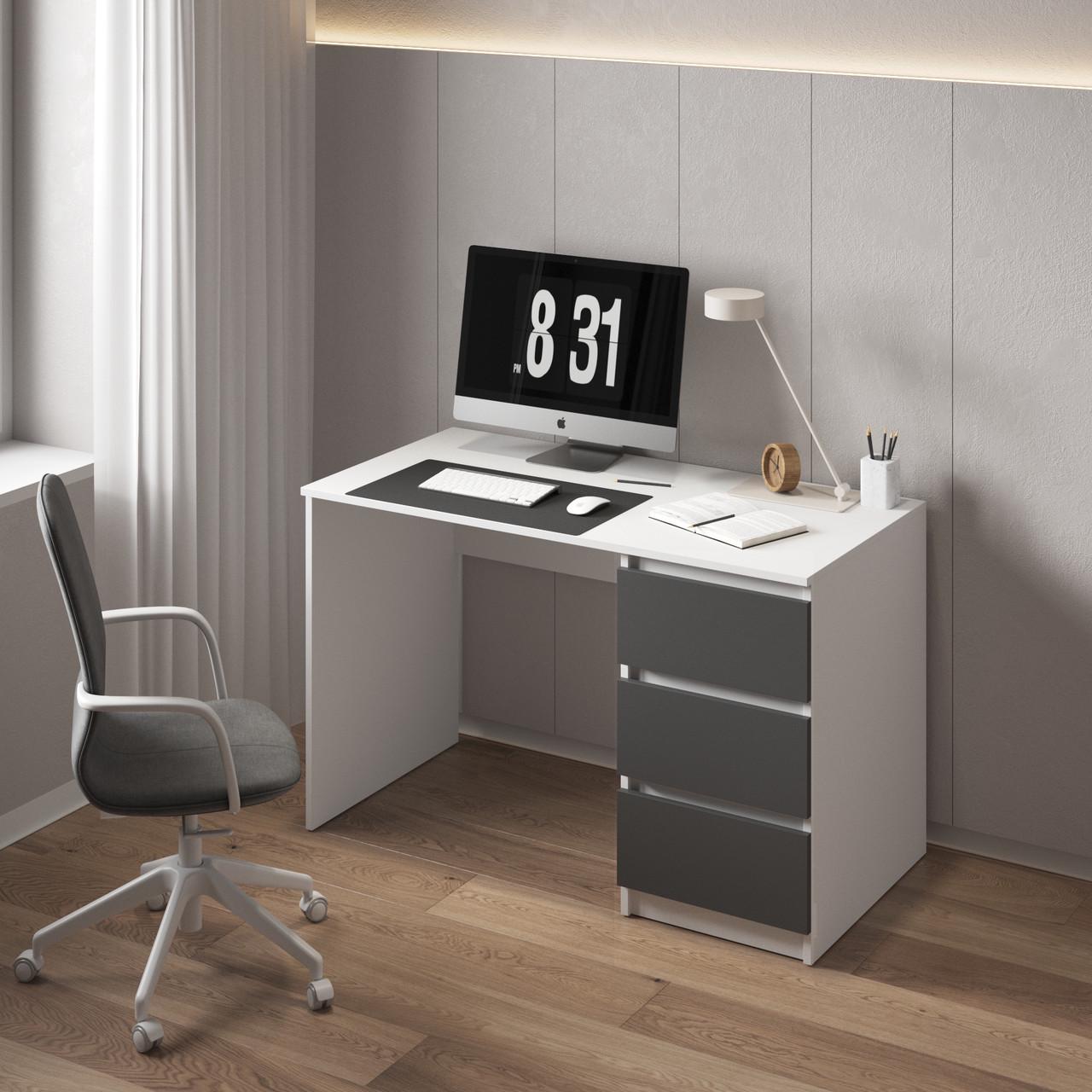 Стіл комп’ютерний з тумбою Вайс R-1 1200х600х755 мм Білий-Антрацит фасад (30435292) - фото 1 Стіл комп’ютерний з тумбою Вайс R-1 1200х600х755 мм Білий-Антрацит фасад (30435292) - фото 1
