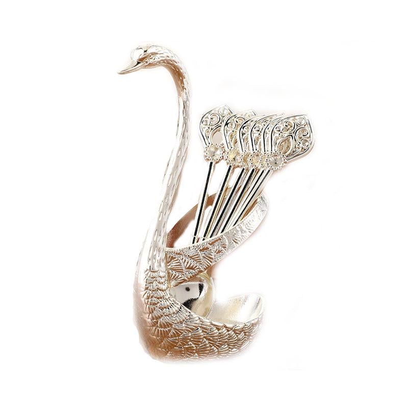 Набор ложек Лебедь с подставкой Серебряный (2093629908)