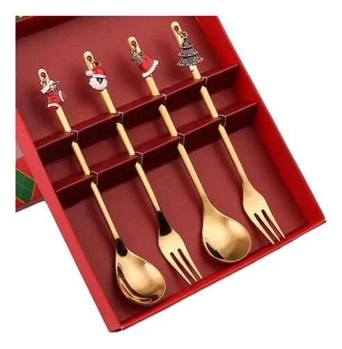 Набор столовых приборов Рождество в подарочной упаковке ложки 2 шт. и вилки 2 шт. 4 пр. Золотой (OS-102-1488) Набор столовых приборов Рождество в подарочной упаковке ложки 2 шт. и вилки 2 шт. 4 пр. Золотой (OS-102-1488)