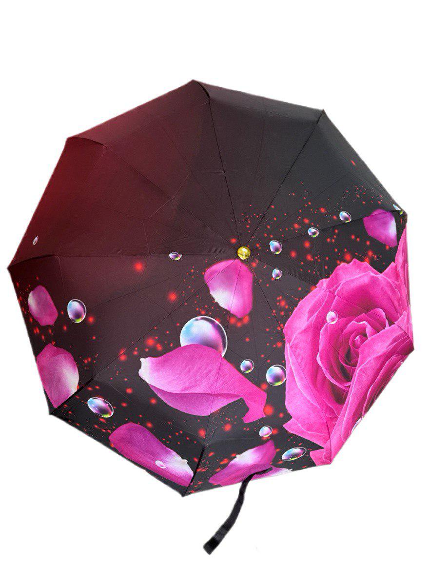 Парасолька жіноча автоматична Rain Flowers з квітковим принтом анти-вітер 9 спиць Бордовий (1080/1) - фото 4