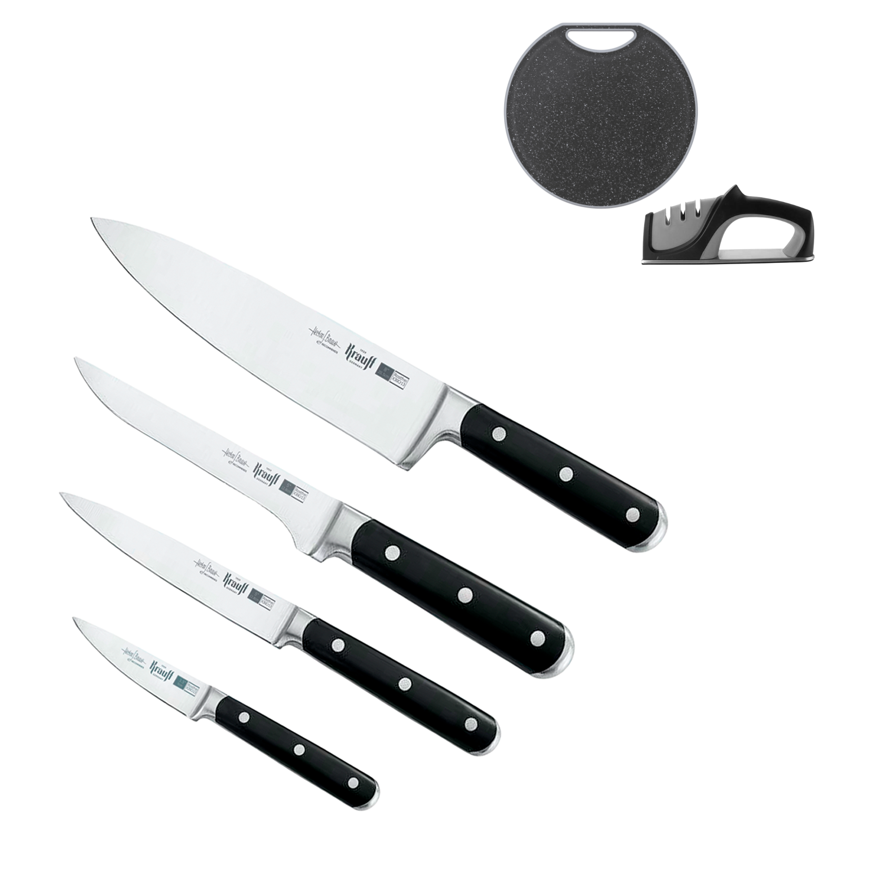 Набір ножів Krauff Prime Chef з точилом та кухонною дошкою 4 шт. (55-333-632)