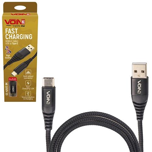 Кабель Voin CC-4202C BK USB-Type C 3А 2 м Black - фото 1