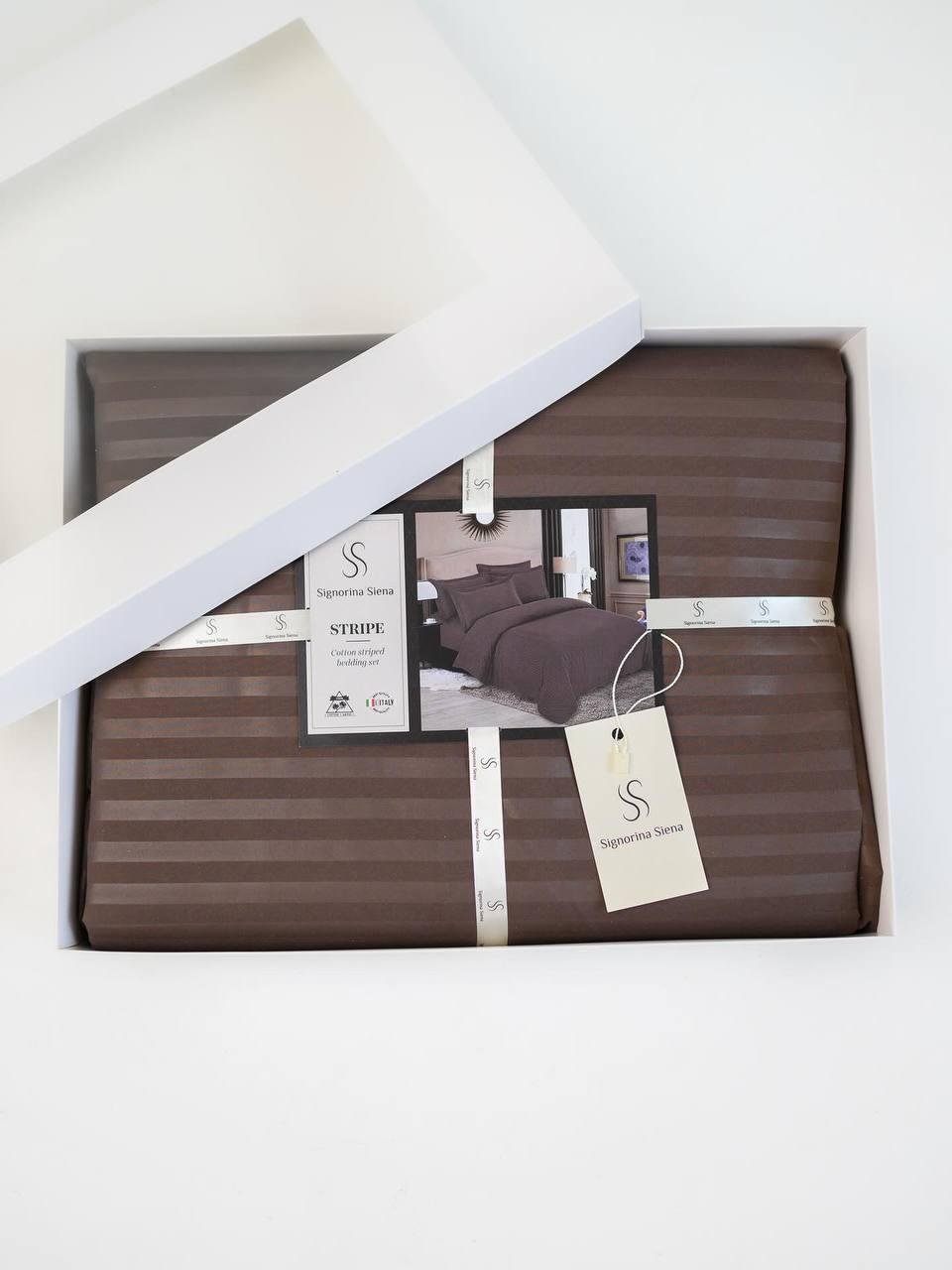 Комплект постільної білизни Signorina Siena зі страйп-сатину сімейний 50х70 см/70х70 см Шоколадний (0010S)