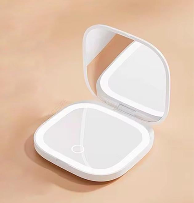Косметическое мини-зеркало для макияжа Makeup mirror LED с подсветкой карманное аккумуляторное Белый