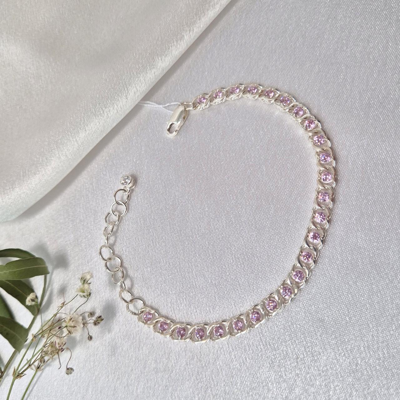 Браслет на руку арабский бисмарк с розовыми камнями серебро 925 пробы 8,40 г 17-21 см (7003роз)