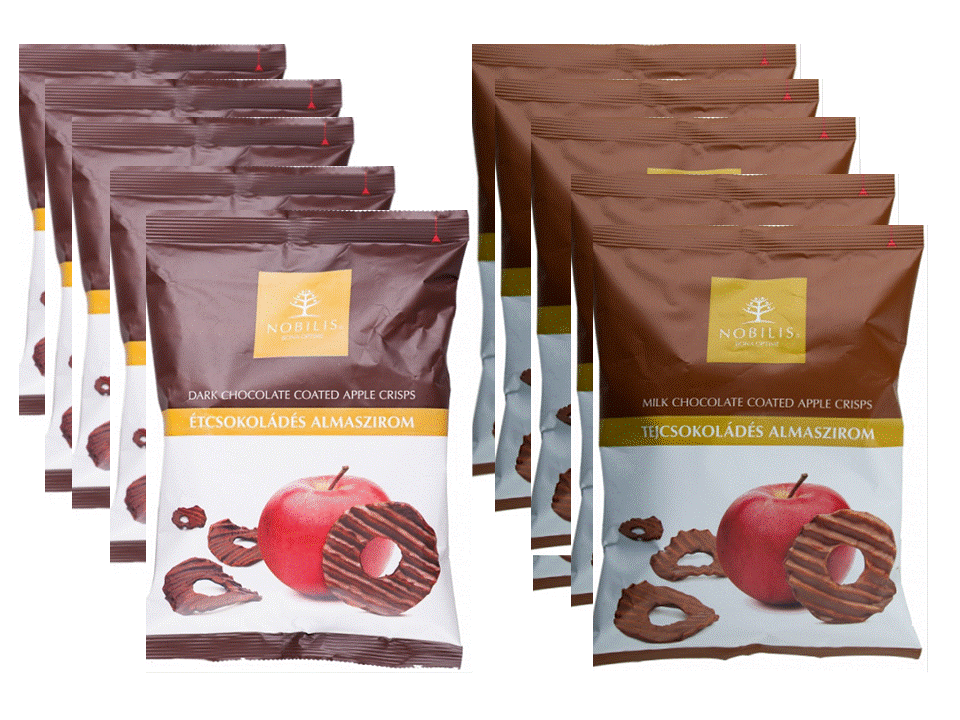Яблочные чипсы Nobilis Barry Callebaut набор в молочном и черном шоколаде 10 шт. х 50 г