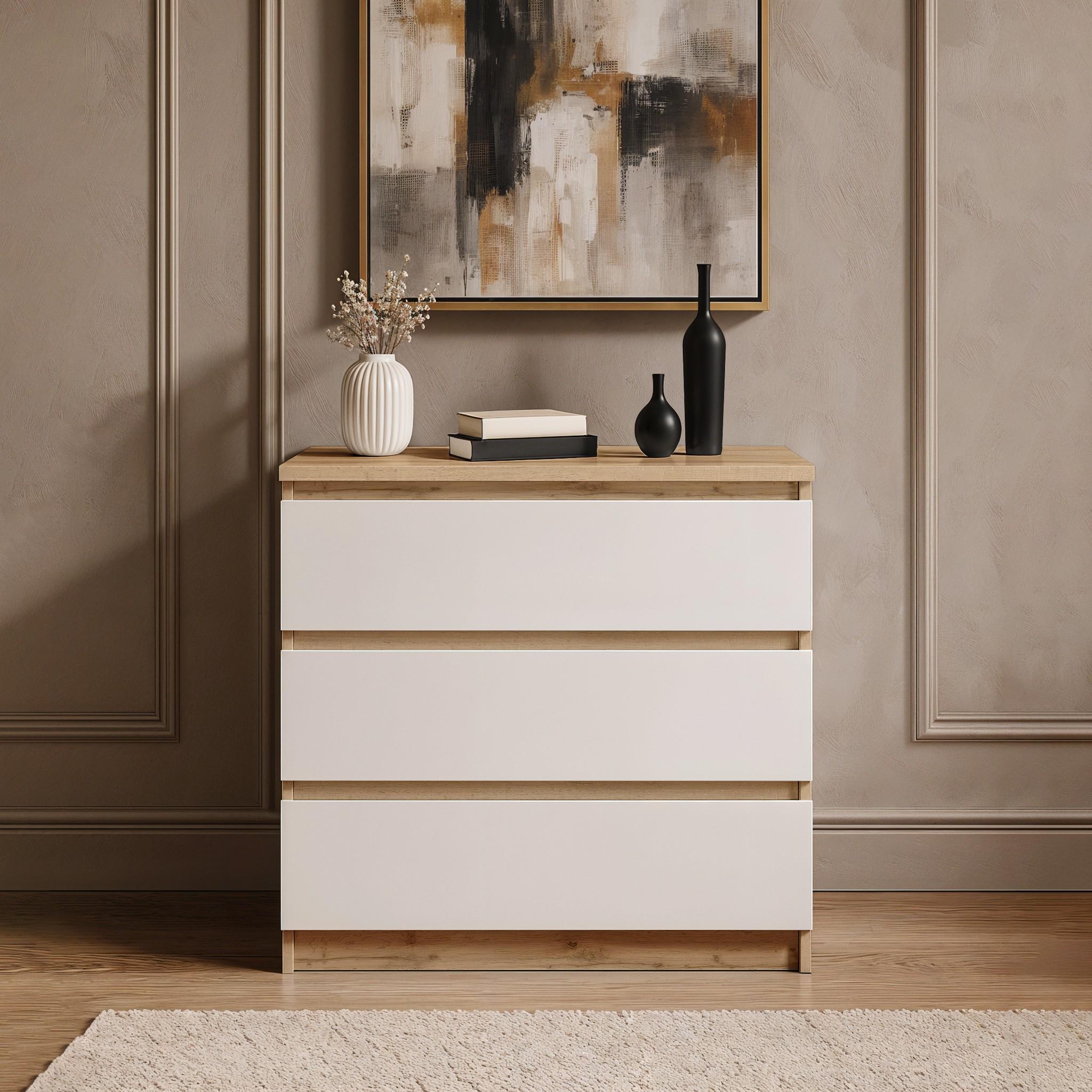 Комод на 3 шухляди без ручок FT-214 800х400х755 мм Дуб Аппалачі/Білий - фото 1 Комод на 3 шухляди без ручок FT-214 800х400х755 мм Дуб Аппалачі/Білий - фото 1