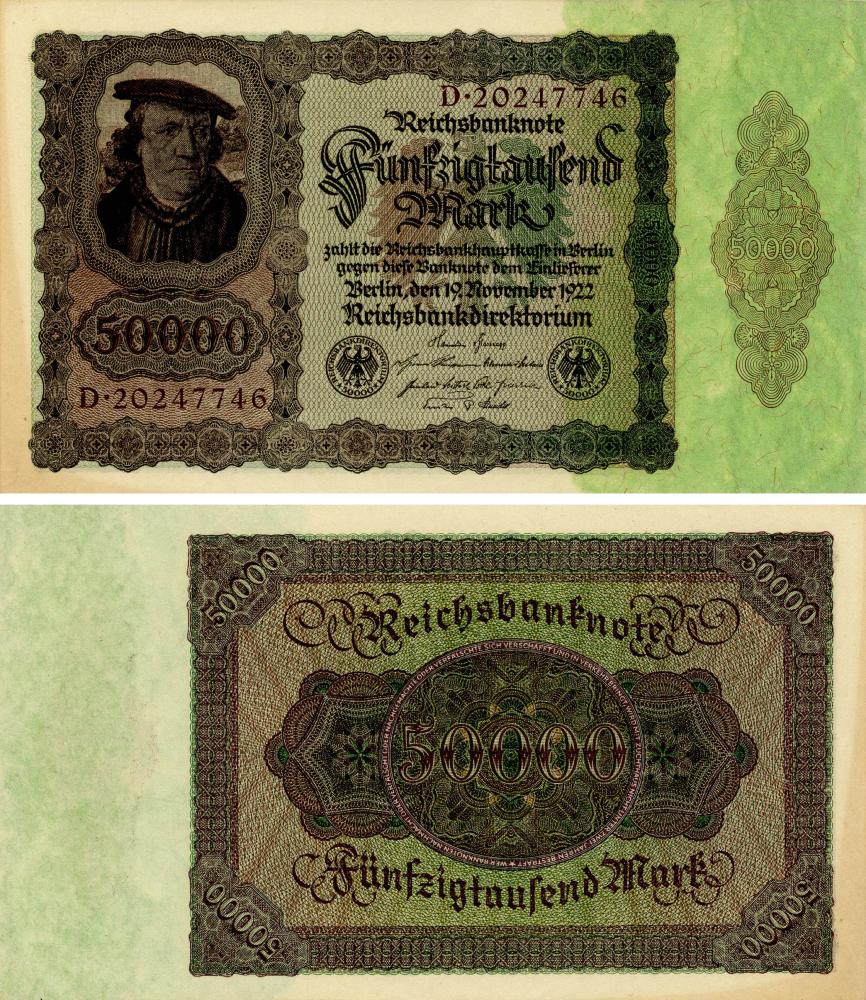 Коллекционная банкнота Германия 50000 марок 1922 AU-UNC P80 (Б17959)