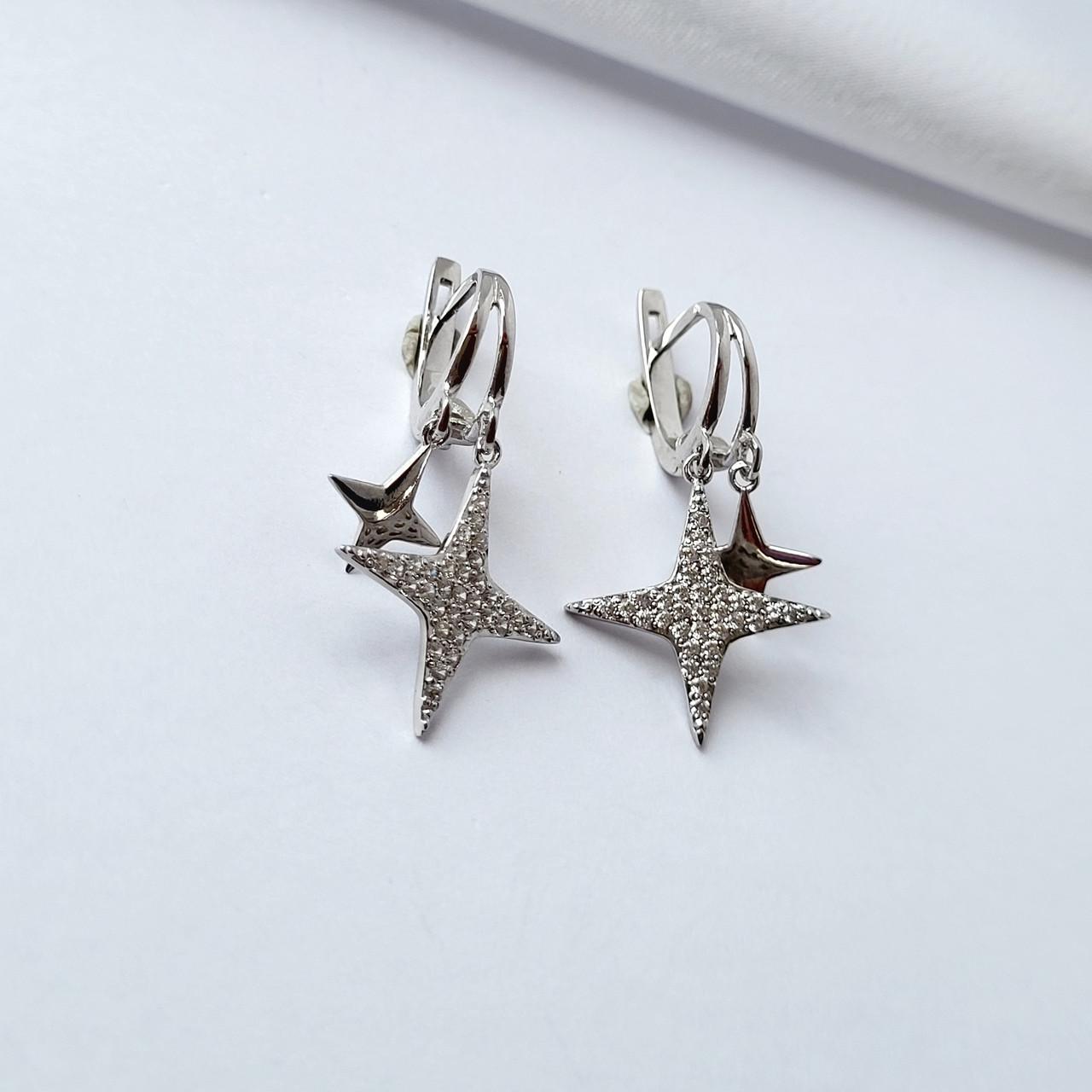 Серьги Звезды с Белыми камнями серебро 925 пробы 3,90 г (5019р)