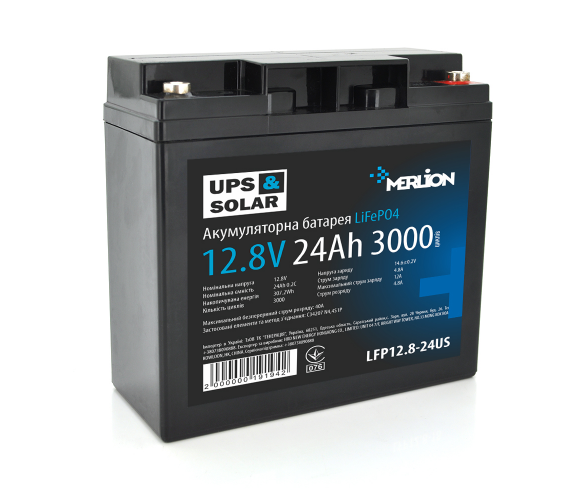 Аккумуляторна батарея Merlion LiFePO4 12,8V 24AH для ИБП