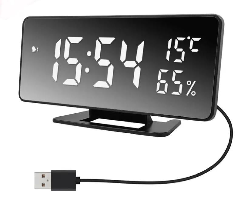 Часы настольные VST-888Y-6 от сети/USB белое свечение Черный (30149912ER)