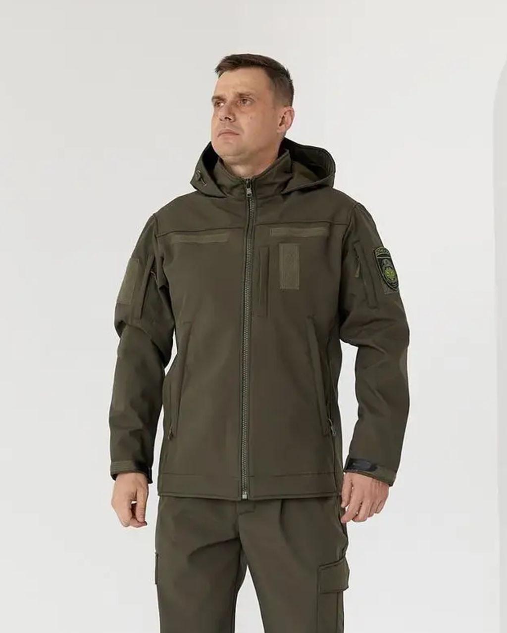 Куртка мужская Softshell на флисе с капюшоном р. 46 Олива