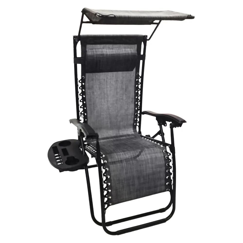 Шезлонг лежак садовый Bonro SP-167A складной с крышей Серый (2-76-70000037)