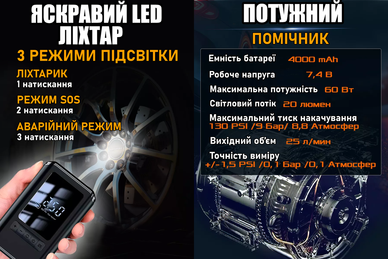 Насос автомобильный беспроводной с фонариком с чехлом 25 л/м 4000 mAh - фото 10 Насос автомобильный беспроводной с фонариком с чехлом 25 л/м 4000 mAh - фото 10