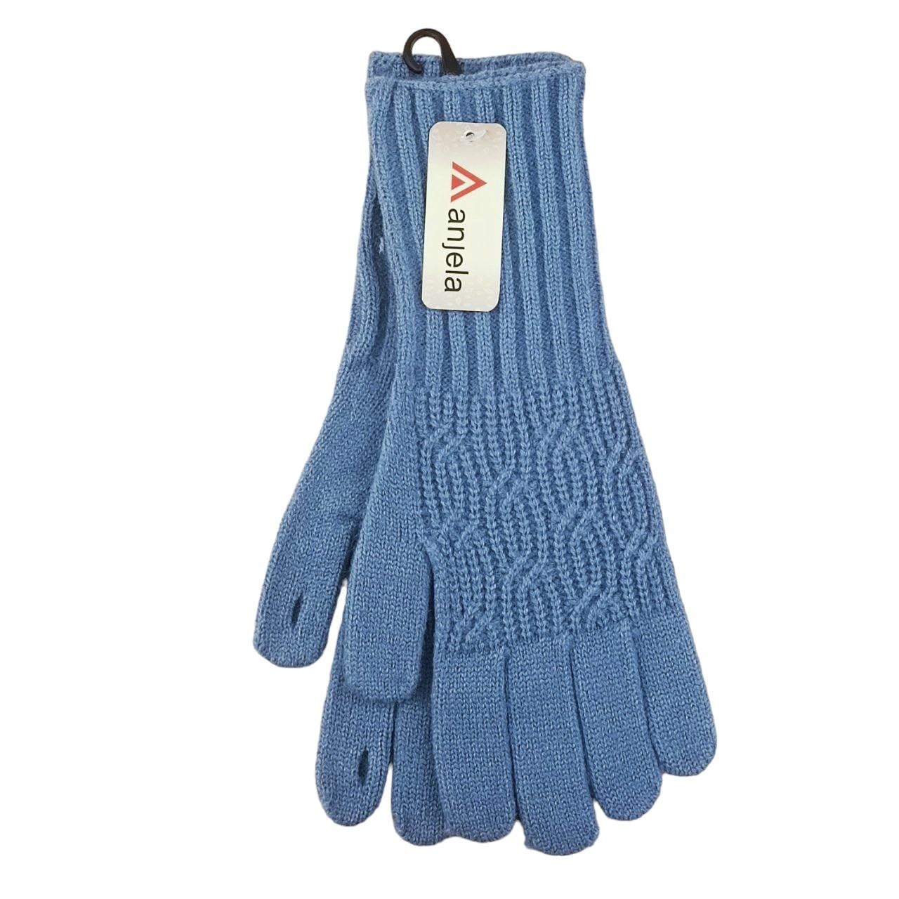 Перчатки женские с дыркой для пальца удлиненные с узором S-L Светло-синий (47151)