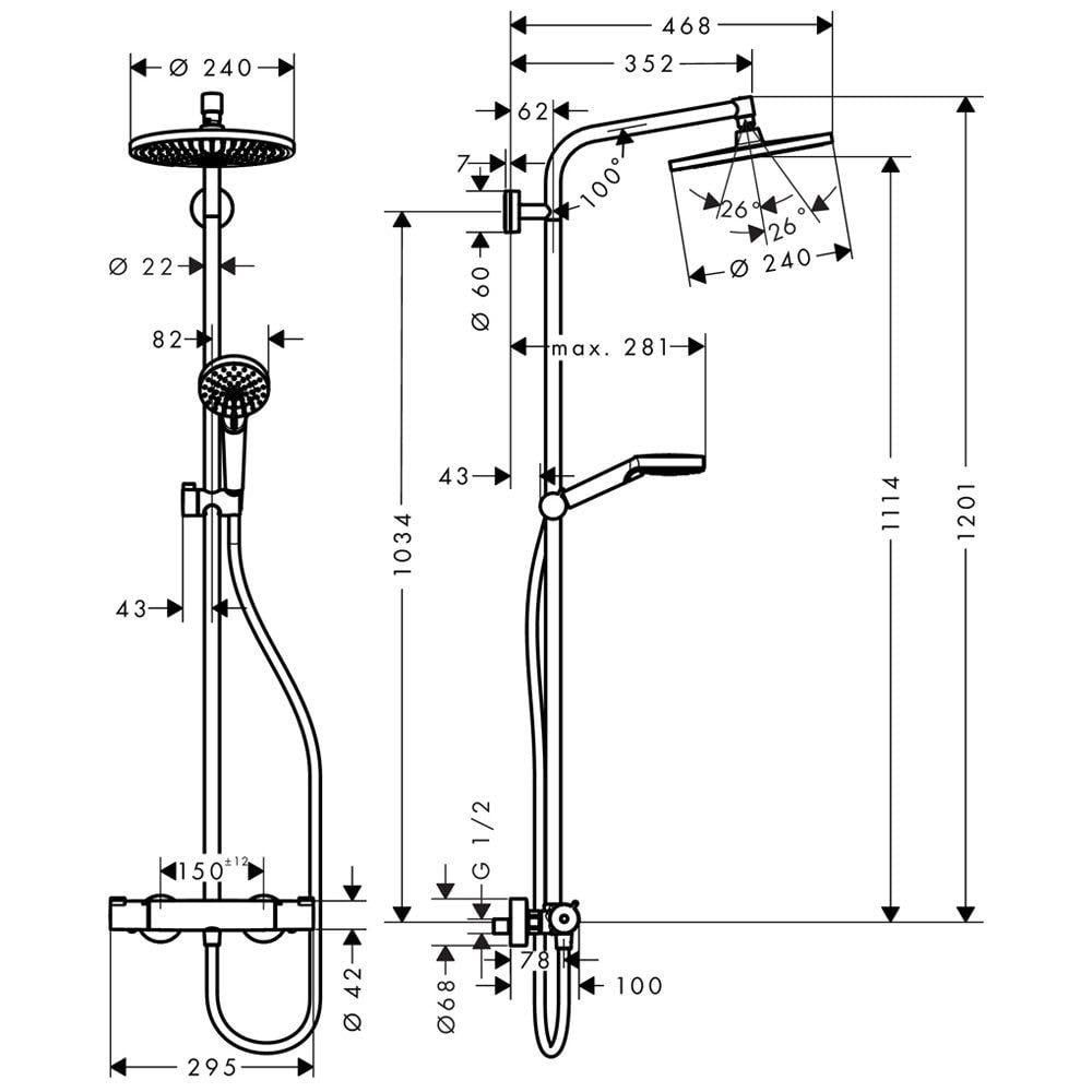 Душевая система с термостатом Hansgrohe Crometta S EcoSmart 27268000 Хром (172825) - фото 2