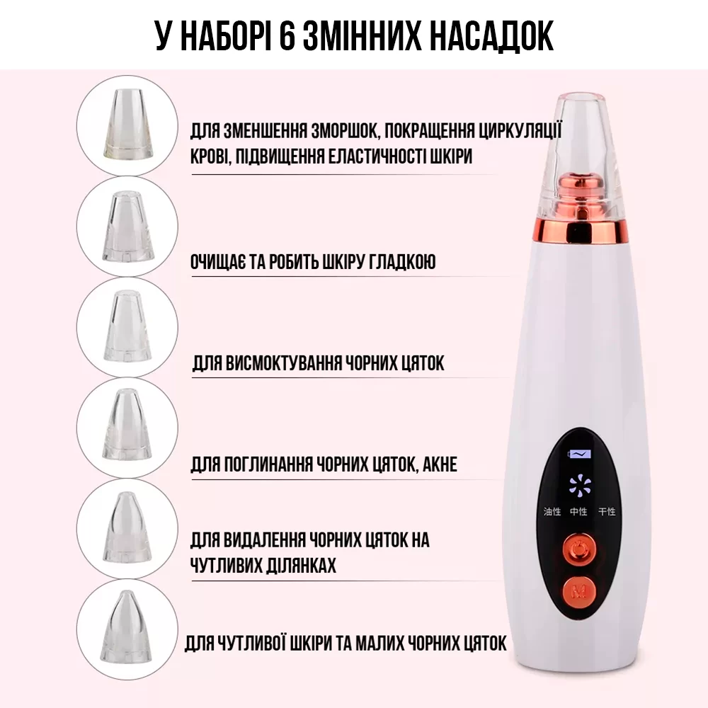 Очиститель кожи вакуумный Skin Multi Cleaner беспроводной с 6 насадками (d432b1ae) - фото 8