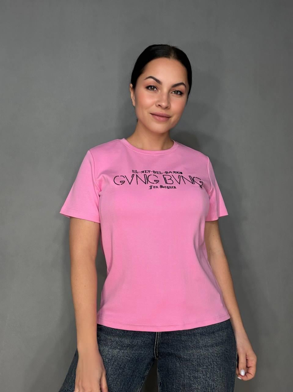 Футболка жіноча A-N 30153 з вишивкою базова однотонна OS Рожевий (6304)