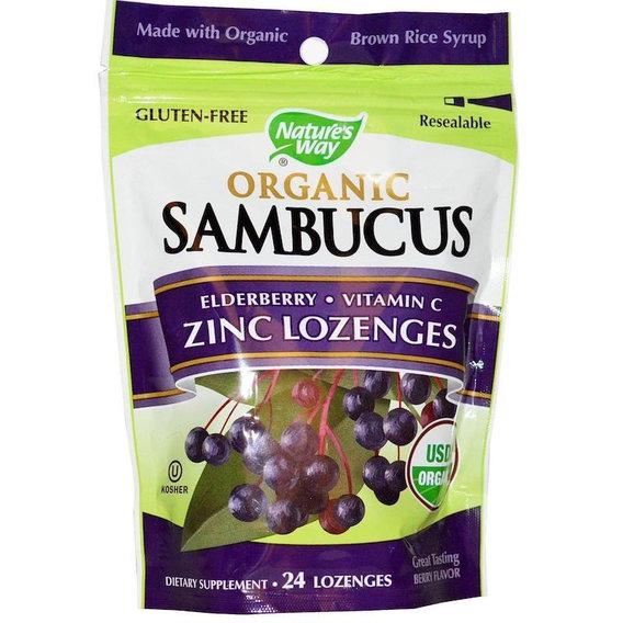 Бузина Nature's Way Sambucus Organic Zinc Lozenges 24 Lozenges Berry Flavor (000002606)