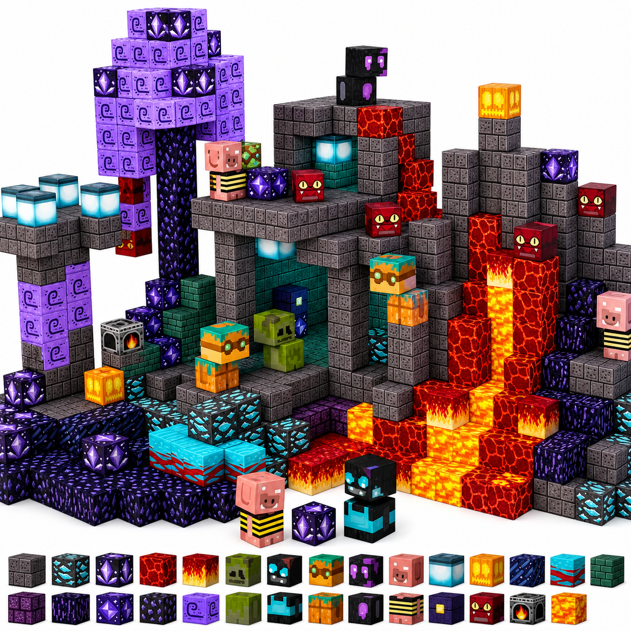 Конструктор магнитный Minecraft Скамейка Пещера и Аметистовый Портал для детей от 3 лет 100 дет. (BT122)