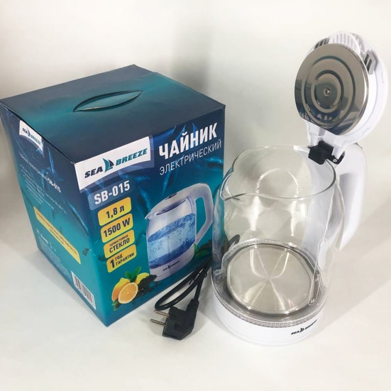 Електрочайник SeaBreeze SB-015 скляний 1,8 л 1500 Вт White (tf5876) - фото 10