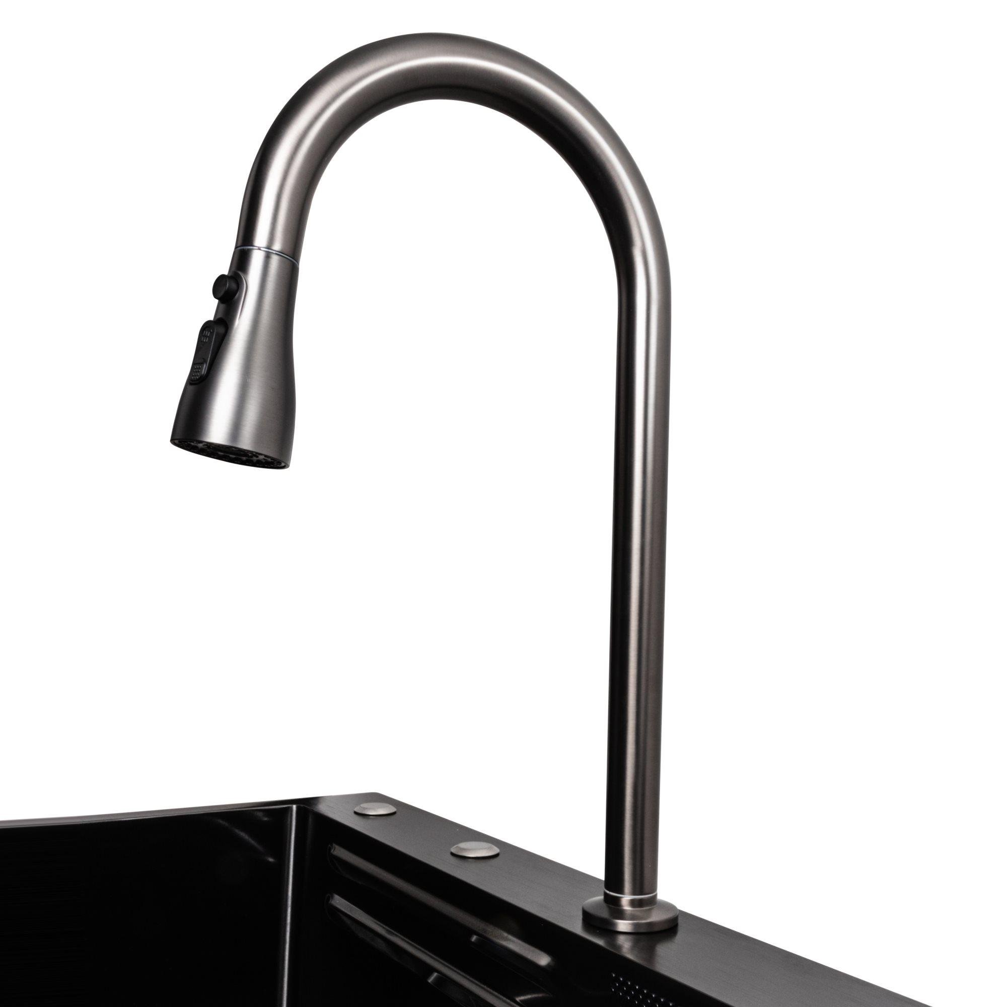 Мийка кухонна Platinum Handmade Водоспад 75х45A PVD Чорний - фото 6 Мийка кухонна Platinum Handmade Водоспад 75х45A PVD Чорний - фото 6