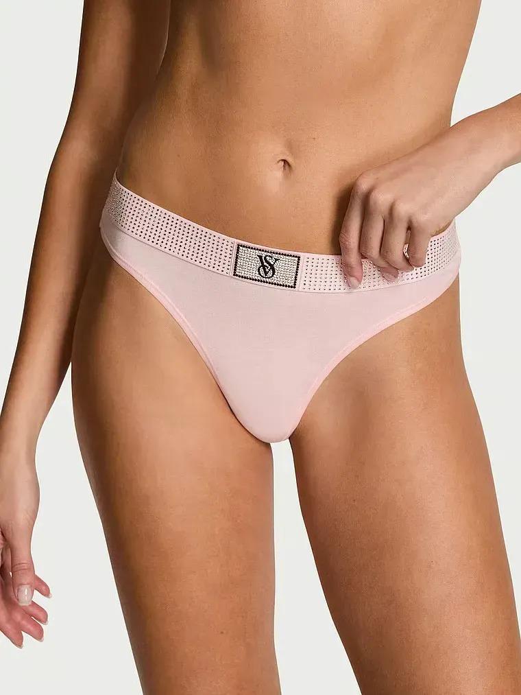 Трусики стринги Victoria's Secret Cotton Shine-Waist Cotton Thong Panty M Розовый (27185059)