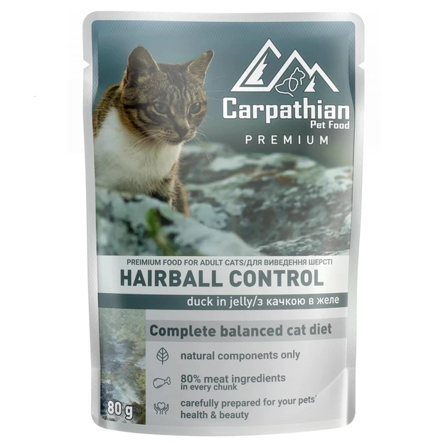 Консервы для кошек Carpathian Pet Food Hairboll control утка в желе 80 г (2641234797)