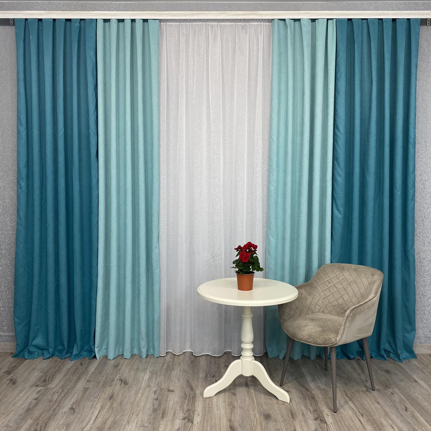 Шторы TG Home Дуэт №450 микровелюр 1,50х2,70 м Бирюзово-мятный (450-100/208) - фото 1 Шторы TG Home Дуэт №450 микровелюр 1,50х2,70 м Бирюзово-мятный (450-100/208) - фото 1