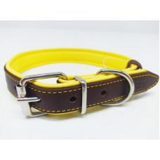 Нашийник для собак шкіряний подвійний 25 мм х 36-46 см Коричневий/Жовтий (2296440372) - фото 1