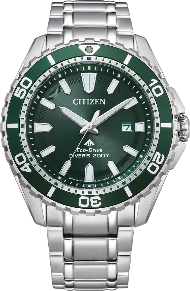 Наручний годинник чоловічий Citizen BN0199-53X Eco-Drive з сталевим корпусом/зеленим циферблатом та водозахистом 200 м
