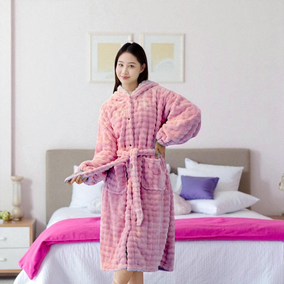 Халат женский теплый Koloco с капюшоном one size (41994) - фото 2 Халат женский теплый Koloco с капюшоном one size (41994) - фото 2