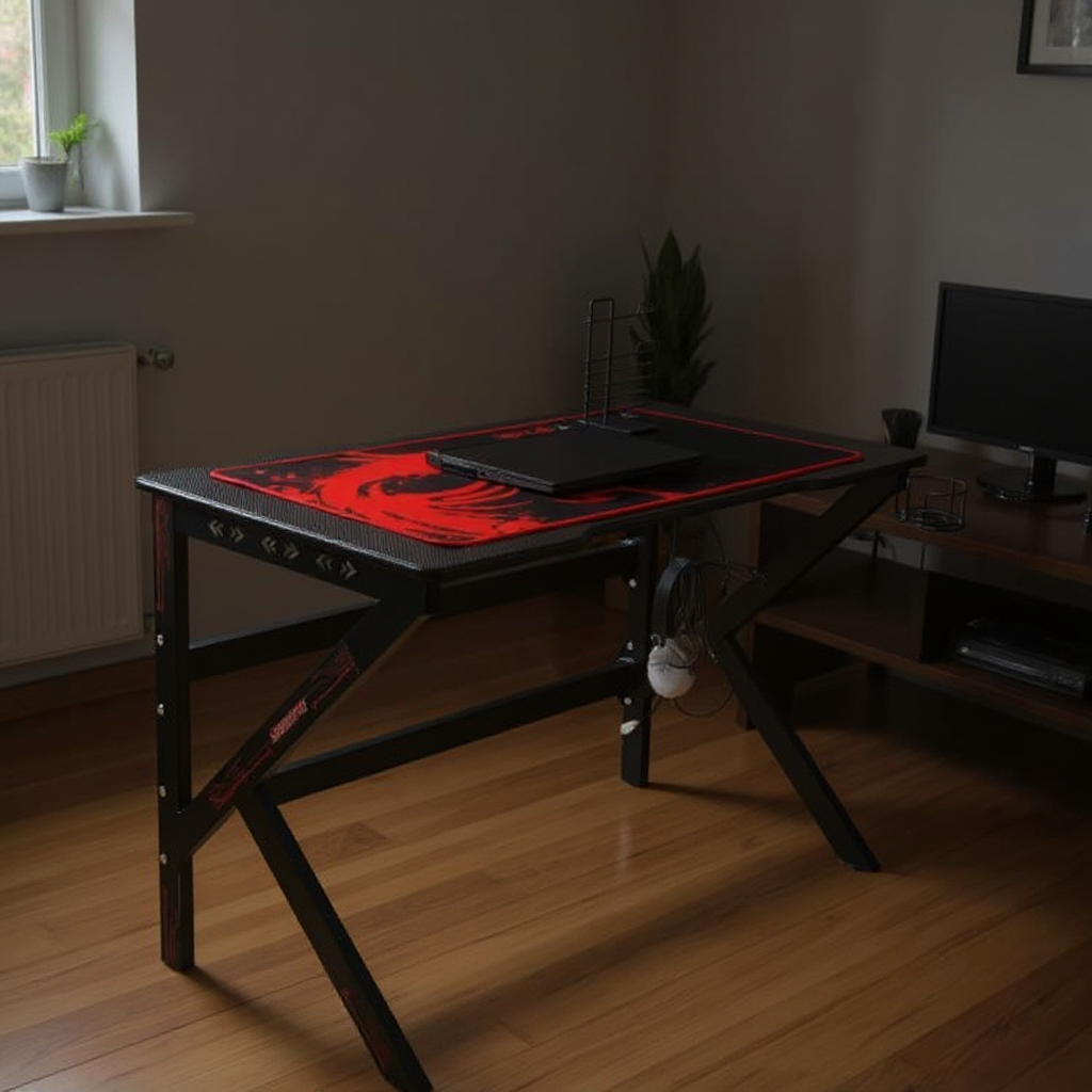 Комп’ютерний стіл ігровий RGB з тримачем для навушників Чорний (29714298) - фото 5