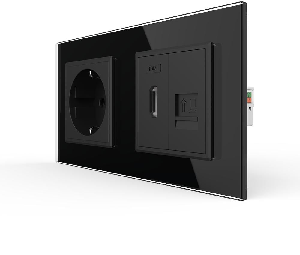 Розетка настенная LIVOLO с HDMI/интернет портом RJ-45 дизайнерская стеклянная рамка Черный (VL-C7FCTC16A/FCHD/FCCP-4BP)