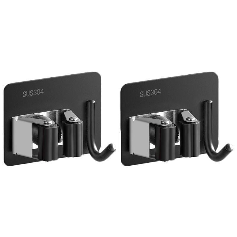 Настенный держатель для швабры с крючком SUS304 Black (137811) - фото 2 Настенный держатель для швабры с крючком SUS304 Black (137811) - фото 2