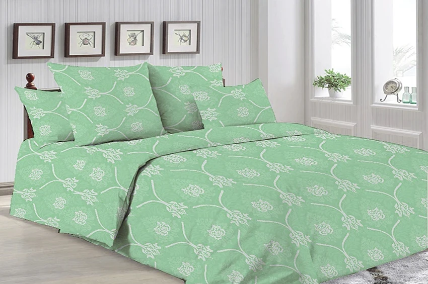 Комплект постельного белья TAGtekstil R7005 евро Зеленый (744)