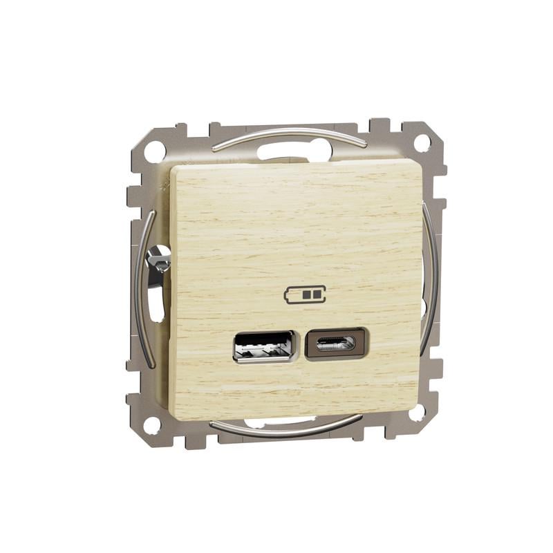Розетка USB подвійна Schneider Electric ABS-UV Sedna Design&Element типу А+С Береза (SDD180402)