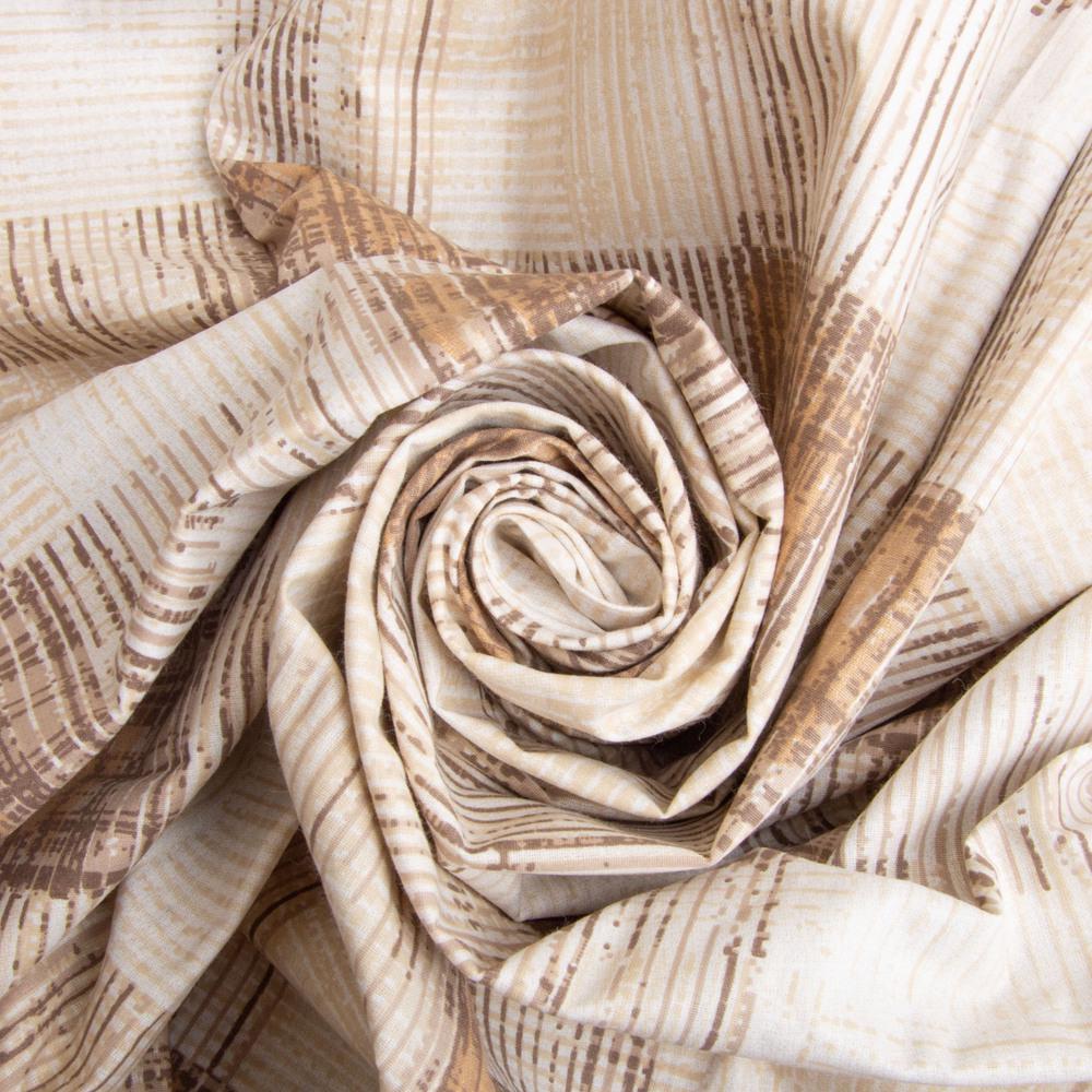 Ткань бязь ранфорс для постельного белья Клетка-штрих 130 гр/м2 240 см Бежевый (M04203/9)