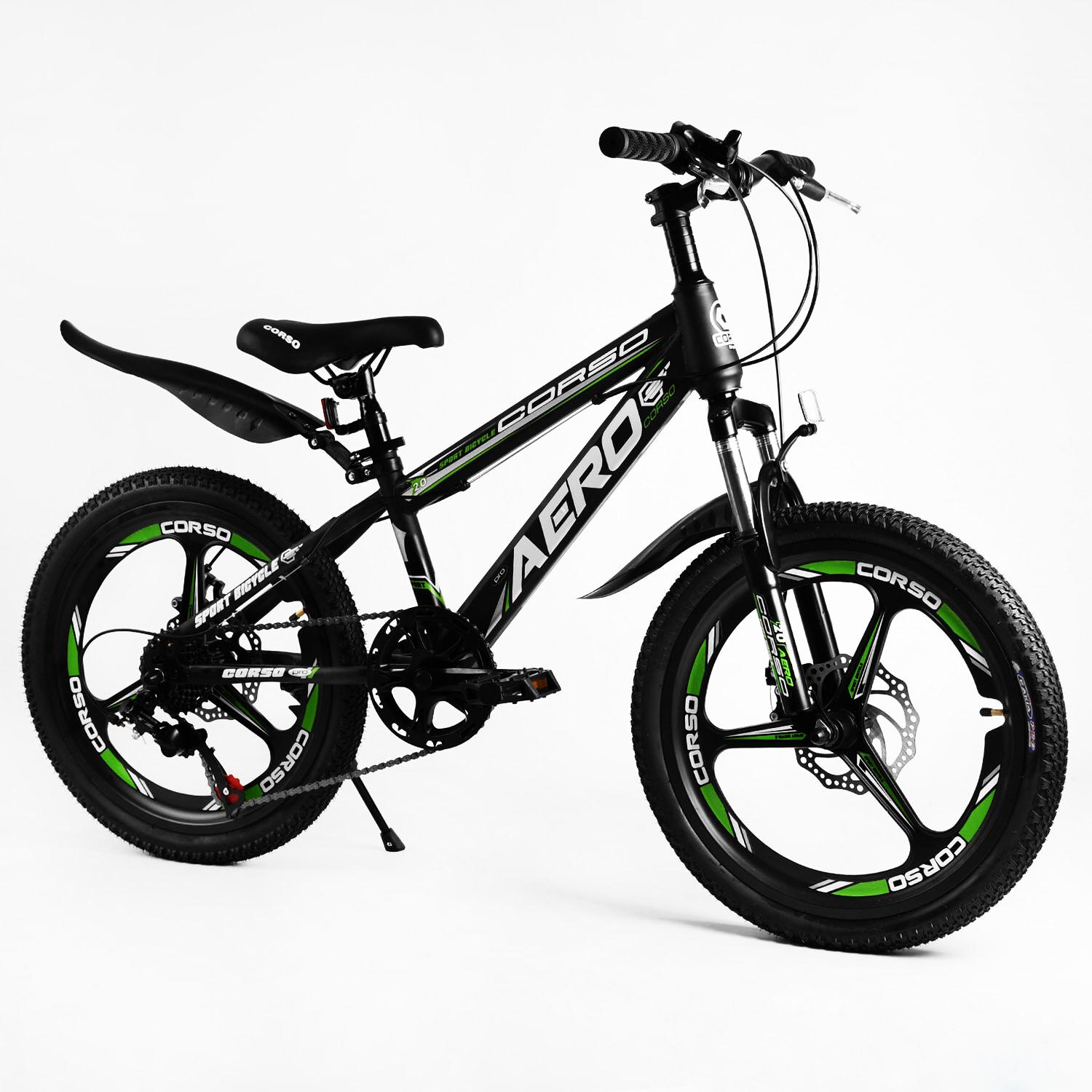 Дитячий спортивний велосипед 20" Corso Aero дискові гальма Black/Green (106965)