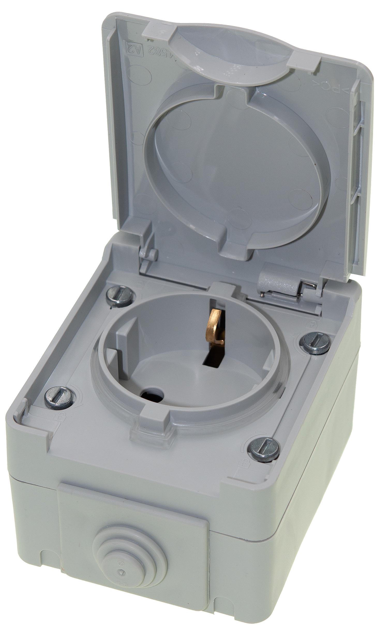 Розетка накладна із заземленням зі шторками та з кришкою Videx Binera IP65 Сірий (25185) Розетка накладна із заземленням зі шторками та з кришкою Videx Binera IP65 Сірий (25185)