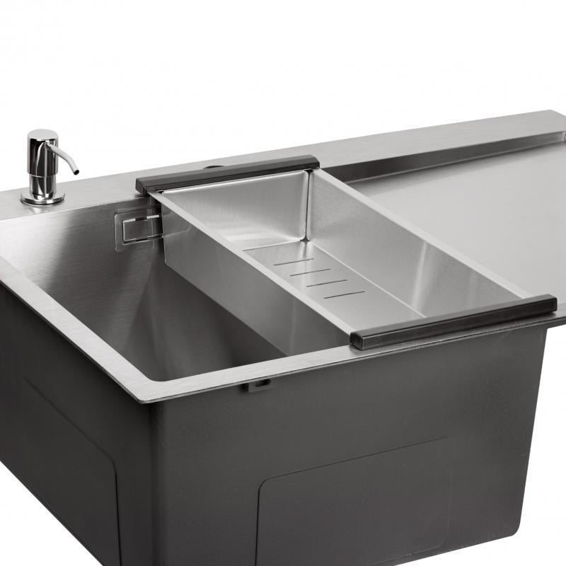 Мойка для кухни DK6845L Qtap/смеситель Swan 9168103UN для кухни с выдвижным изливом QT и губка для стали - фото 2