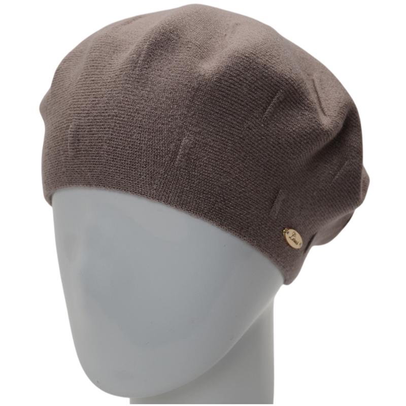 Берет женский двойной из вискозы Lirus Дейзи с узором Ореховый