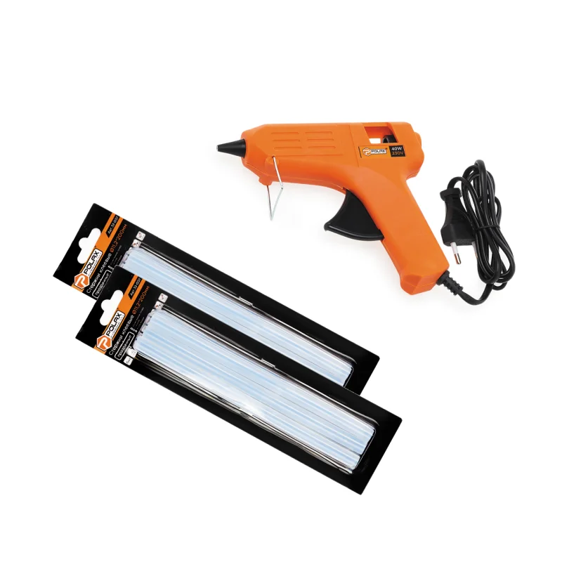 Набор клеевой Polax с пистолетом 11,2 мм 40W 12 прозрачных стержней (322-009)