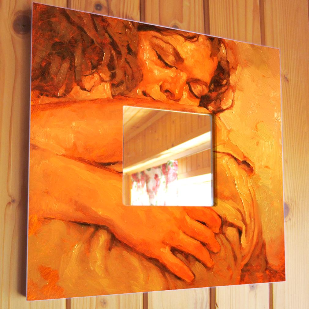 Зеркало декоративное с фото Обьятия 260х260 мм (M03633)