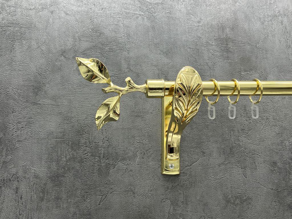 Карниз Quadrum Лист рози гладкая штанга одинарный ретро 25 мм 160 см Золотой