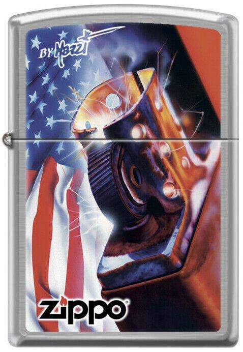 Зажигалка Zippo Mazzi с флагом США Brushed Chrome (24179)