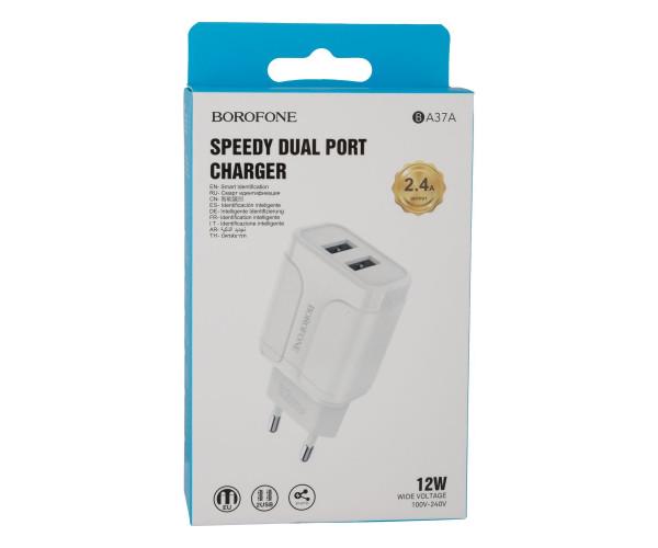 Устройство сетевое зарядное Borofone BA37A 2USB без кабеля 2,4 A 12W White - фото 2